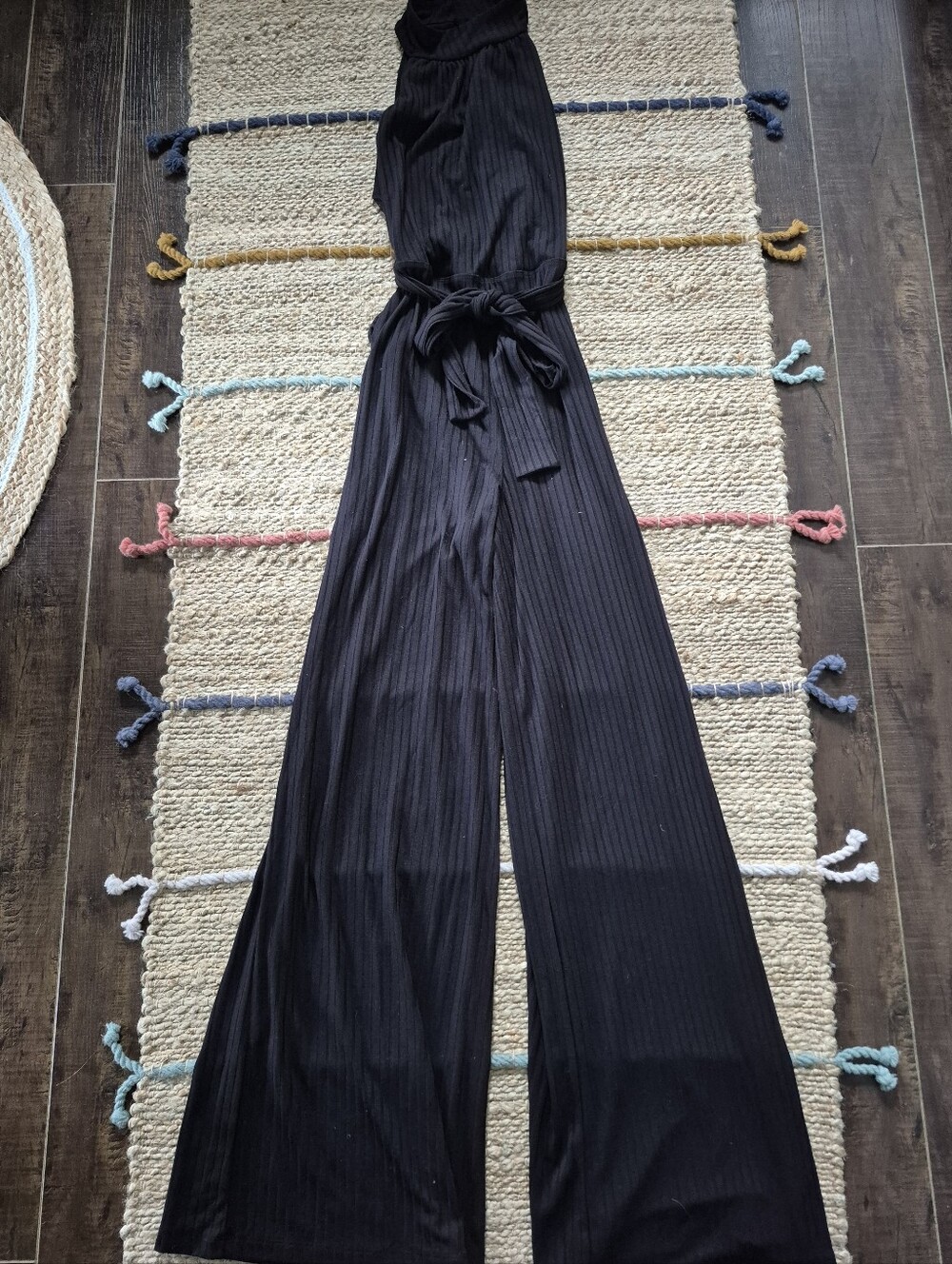 Women's Black Wide-Leg Jumpsuit with Tie Waist